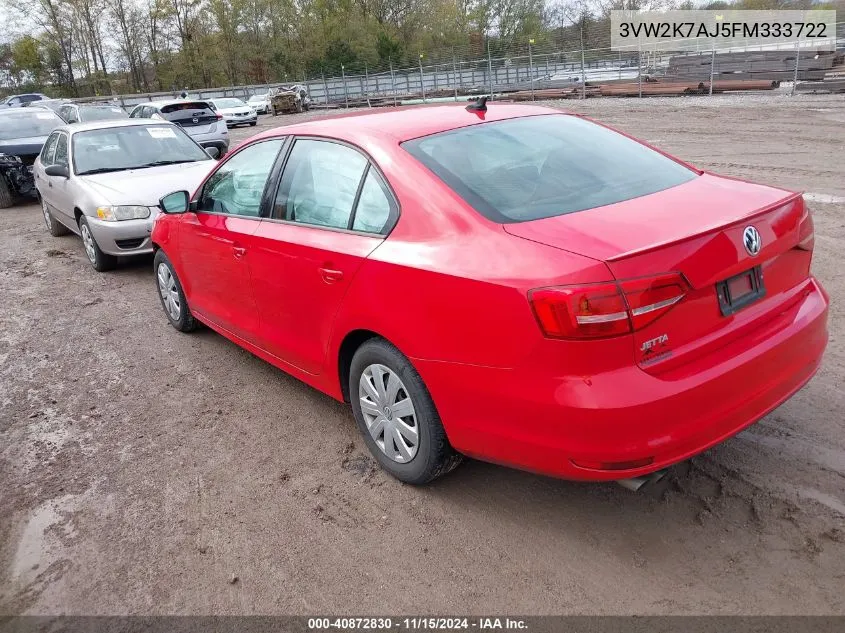 2015 Volkswagen Jetta 2.0L S VIN: 3VW2K7AJ5FM333722 Lot: 40872830