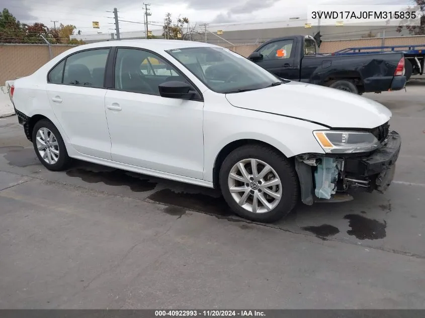 2015 Volkswagen Jetta 1.8T Se VIN: 3VWD17AJ0FM315835 Lot: 40922993