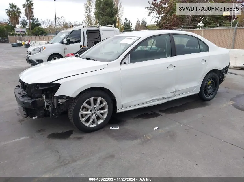 2015 Volkswagen Jetta 1.8T Se VIN: 3VWD17AJ0FM315835 Lot: 40922993