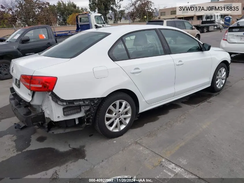 2015 Volkswagen Jetta 1.8T Se VIN: 3VWD17AJ0FM315835 Lot: 40922993