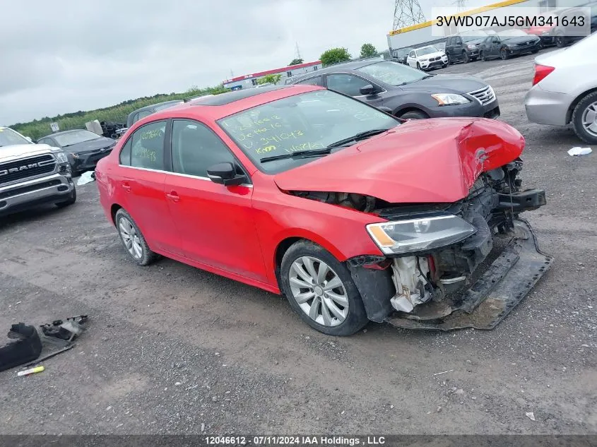 2016 Volkswagen Jetta Comfortline VIN: 3VWD07AJ5GM341643 Lot: 12046612