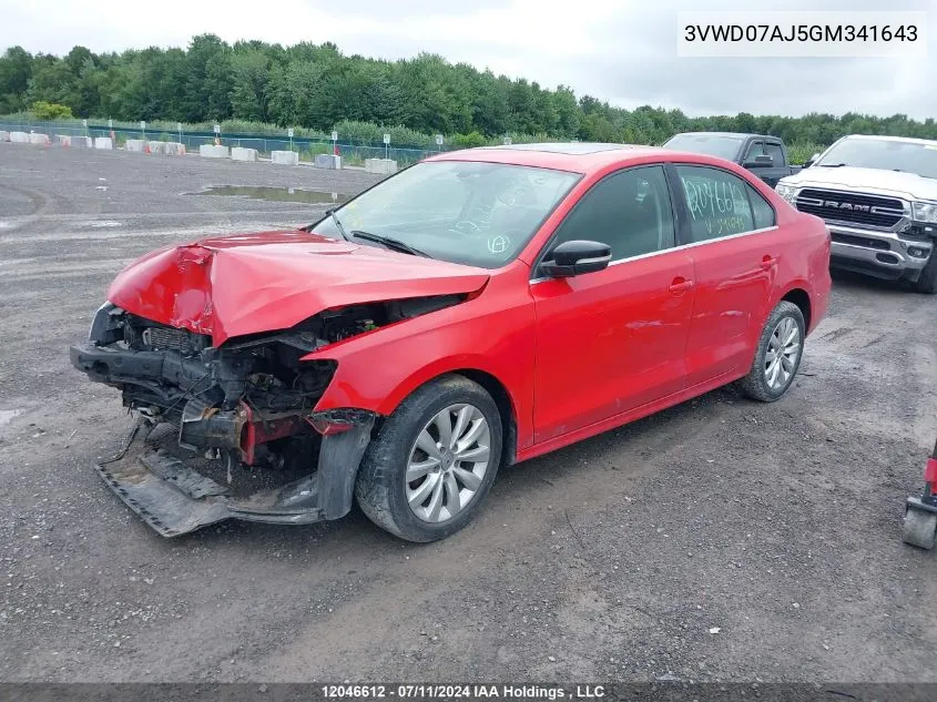 2016 Volkswagen Jetta Comfortline VIN: 3VWD07AJ5GM341643 Lot: 12046612