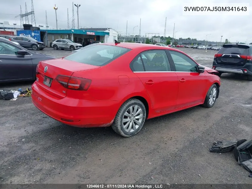 2016 Volkswagen Jetta Comfortline VIN: 3VWD07AJ5GM341643 Lot: 12046612