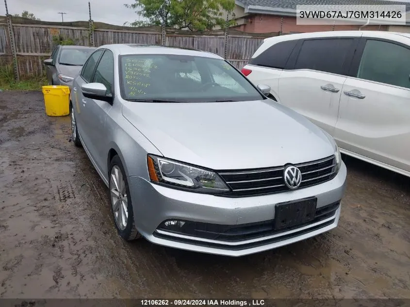 2016 Volkswagen Jetta Sedan VIN: 3VWD67AJ7GM314426 Lot: 12106262