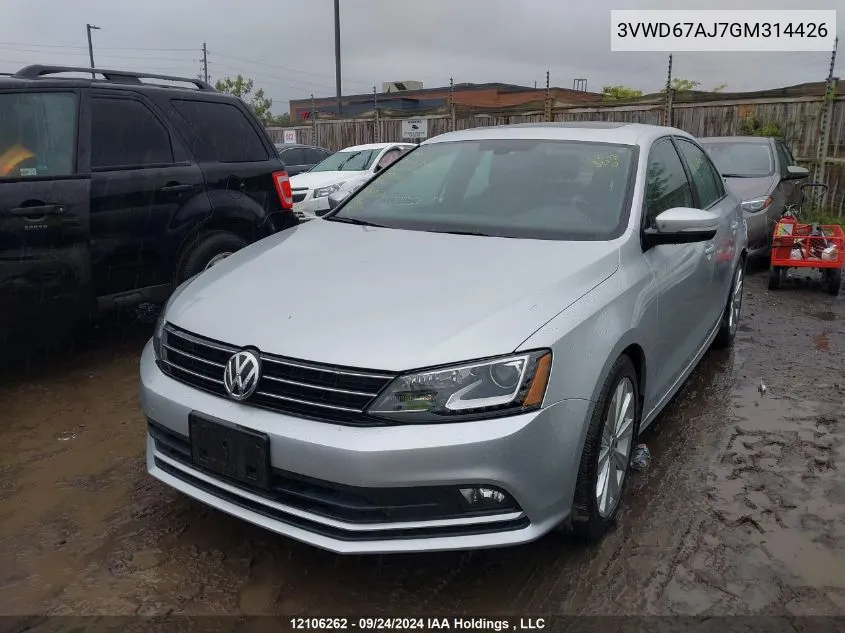 2016 Volkswagen Jetta Sedan VIN: 3VWD67AJ7GM314426 Lot: 12106262