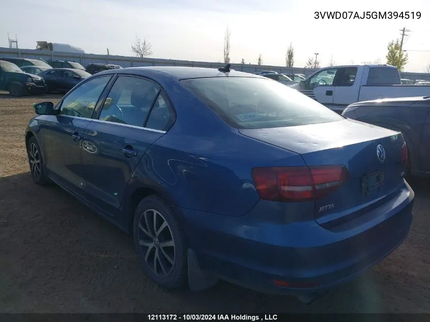 3VWD07AJ5GM394519 2016 Volkswagen Jetta Comfortline