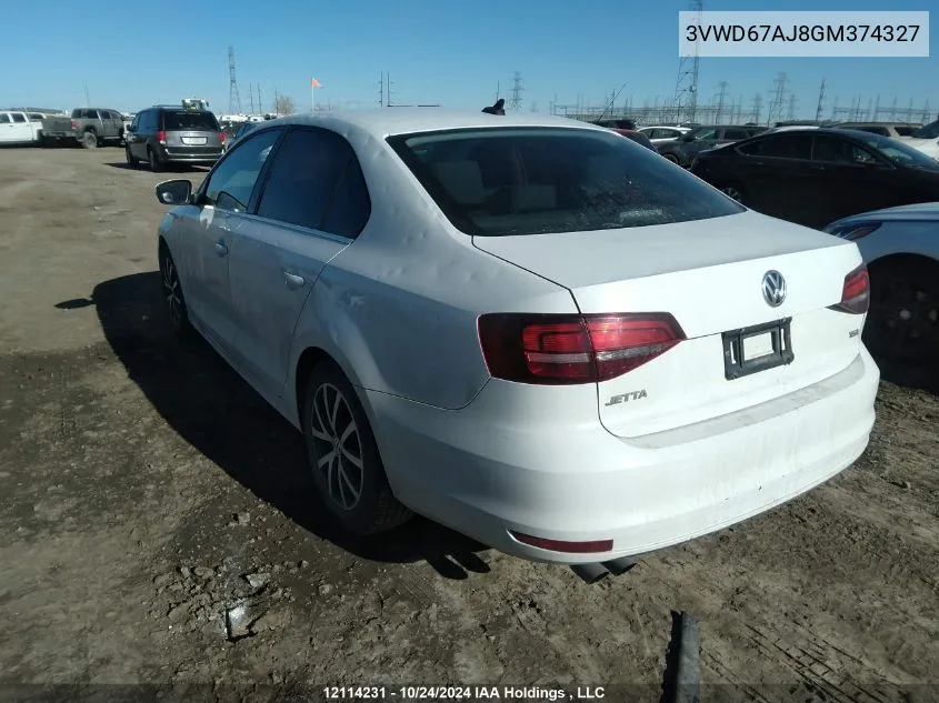 2016 Volkswagen Jetta Se VIN: 3VWD67AJ8GM374327 Lot: 12114231