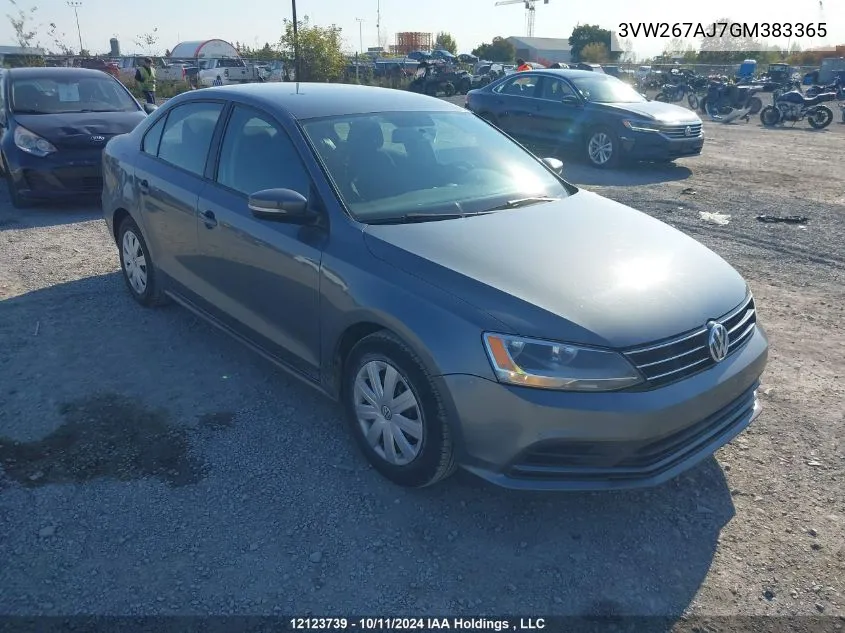 2016 Volkswagen Jetta Sedan VIN: 3VW267AJ7GM383365 Lot: 12123739