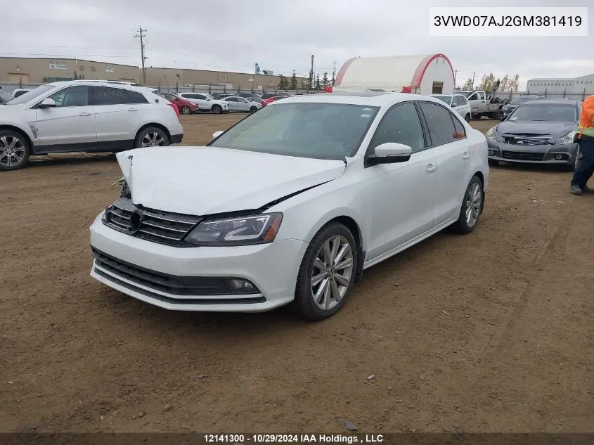 2016 Volkswagen Jetta 1.8T Sport VIN: 3VWD07AJ2GM381419 Lot: 12141300