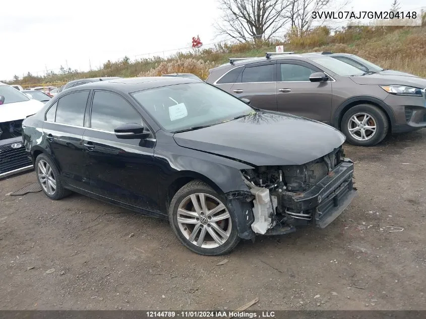 2016 Volkswagen Jetta Sedan VIN: 3VWL07AJ7GM204148 Lot: 12144789