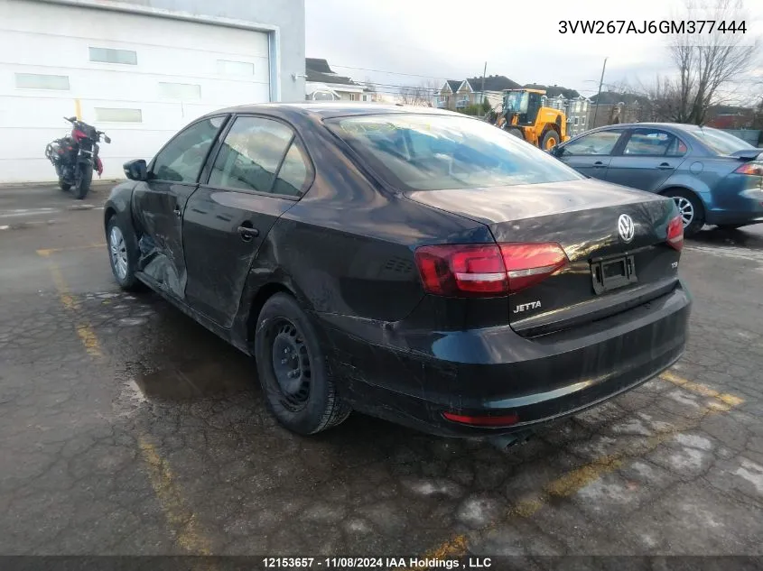 2016 Volkswagen Jetta Sedan VIN: 3VW267AJ6GM377444 Lot: 12153657