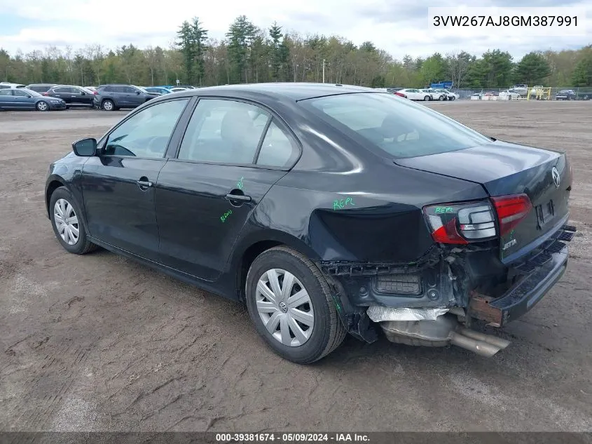 2016 Volkswagen Jetta 1.4T S VIN: 3VW267AJ8GM387991 Lot: 39381674