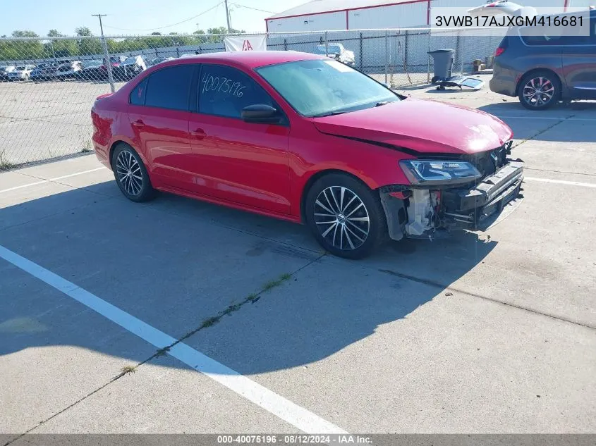 2016 Volkswagen Jetta 1.8T Sport VIN: 3VWB17AJXGM416681 Lot: 40075196