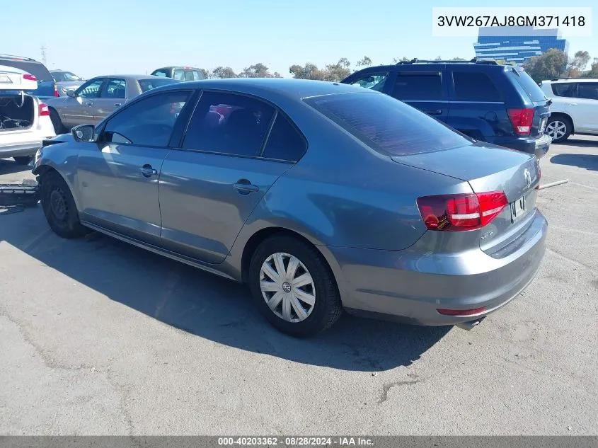 3VW267AJ8GM371418 2016 Volkswagen Jetta 1.4T S