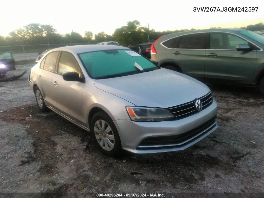 3VW267AJ3GM242597 2016 Volkswagen Jetta S