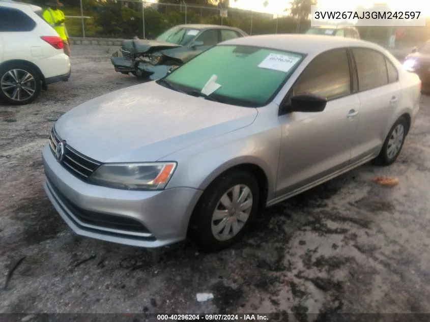 3VW267AJ3GM242597 2016 Volkswagen Jetta S