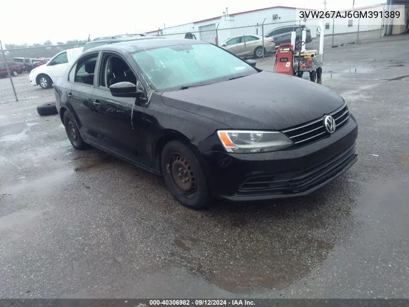 2016 Volkswagen Jetta 1.4T S VIN: 3VW267AJ6GM391389 Lot: 40306982