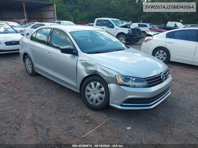 2016 Volkswagen Jetta 1.4T S VIN: 3VW267AJ2GM343064 Lot: 40390674