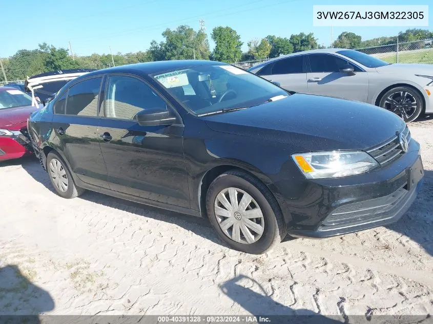 2016 Volkswagen Jetta S VIN: 3VW267AJ3GM322305 Lot: 40391328