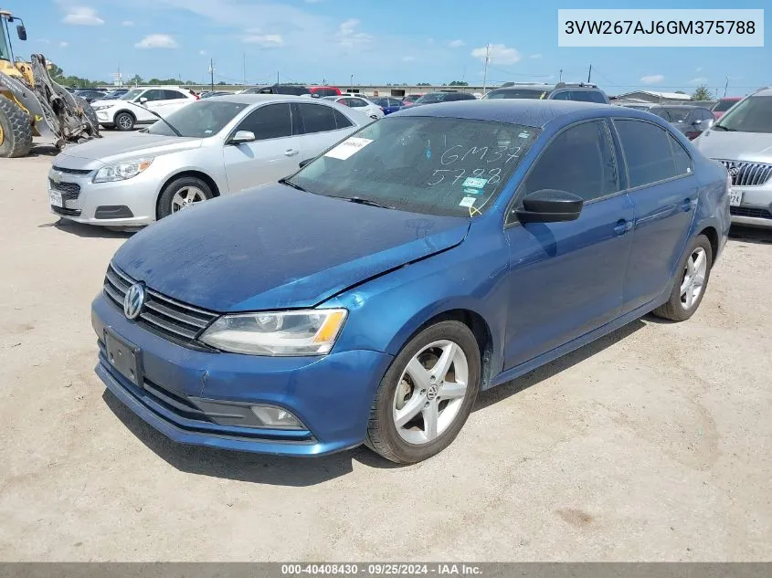 2016 Volkswagen Jetta 1.4T S VIN: 3VW267AJ6GM375788 Lot: 40408430