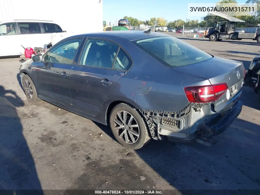 3VWD67AJ0GM315711 2016 Volkswagen Jetta Se