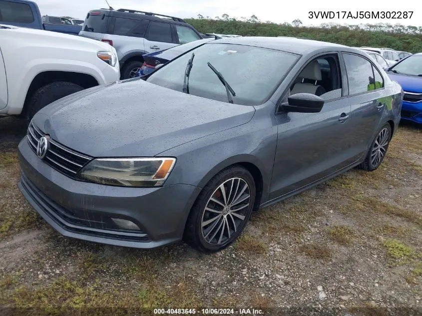 2016 Volkswagen Jetta Sport VIN: 3VWD17AJ5GM302287 Lot: 40483645