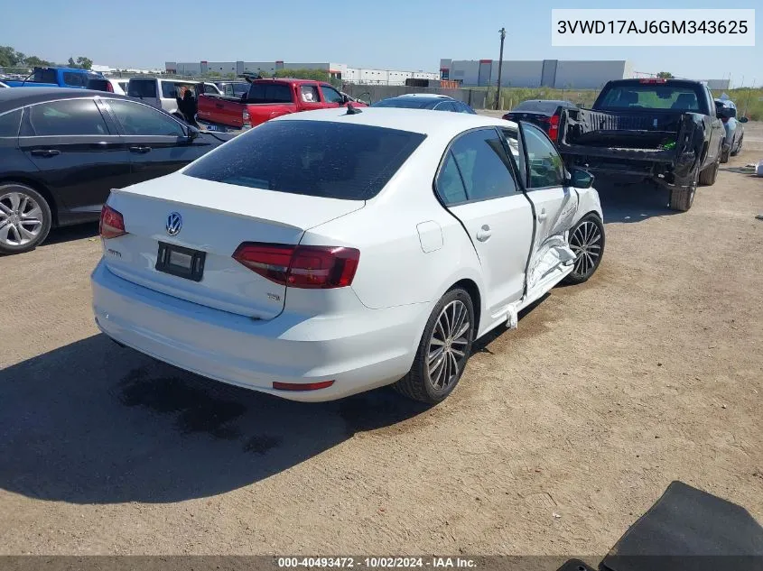 2016 Volkswagen Jetta 1.8T Sport VIN: 3VWD17AJ6GM343625 Lot: 40493472