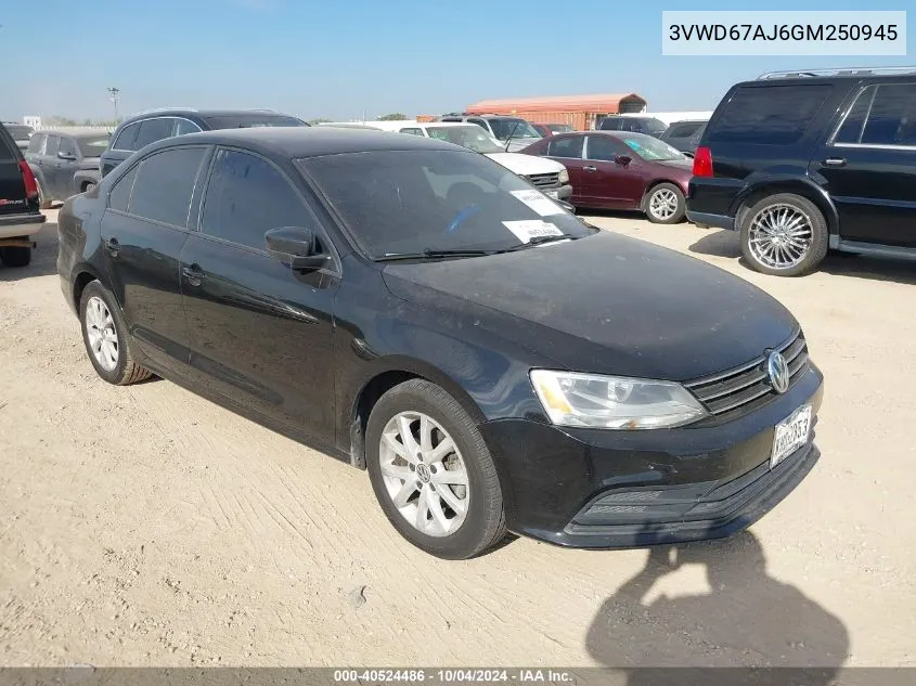 2016 Volkswagen Jetta 1.4T Se VIN: 3VWD67AJ6GM250945 Lot: 40524486