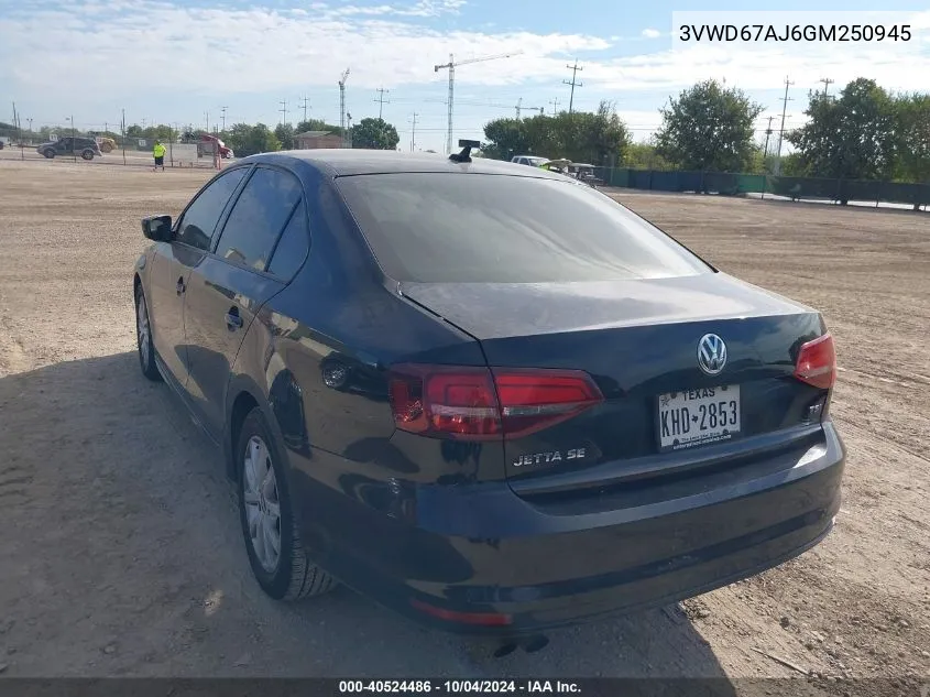 2016 Volkswagen Jetta 1.4T Se VIN: 3VWD67AJ6GM250945 Lot: 40524486