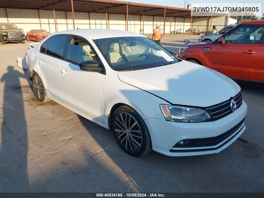 2016 Volkswagen Jetta Sport VIN: 3VWD17AJ7GM345805 Lot: 40534165