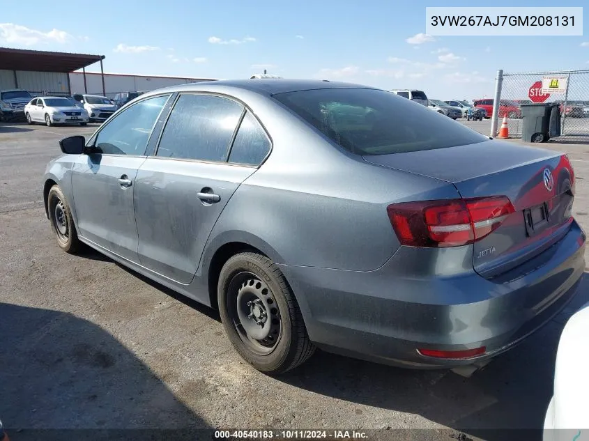 2016 Volkswagen Jetta 1.4T S VIN: 3VW267AJ7GM208131 Lot: 40540183