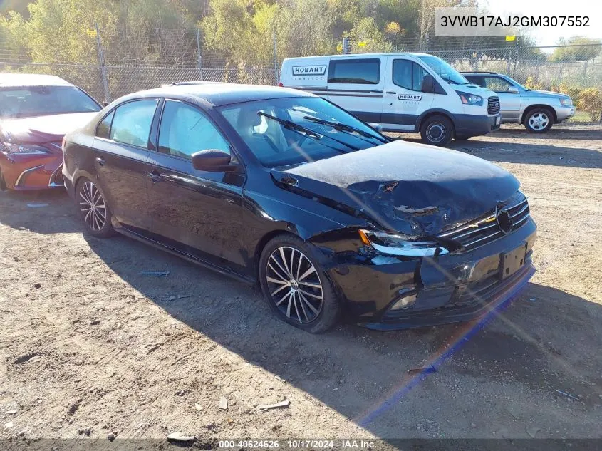 2016 Volkswagen Jetta 1.8T Sport VIN: 3VWB17AJ2GM307552 Lot: 40624626