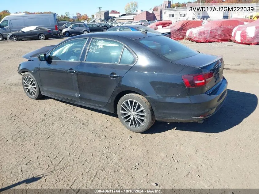 2016 Volkswagen Jetta 1.8T Sport VIN: 3VWD17AJ2GM222039 Lot: 40631744