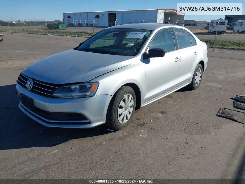 2016 Volkswagen Jetta 1.4T S VIN: 3VW267AJ6GM314716 Lot: 40681535