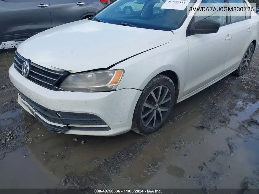 2016 Volkswagen Jetta 1.4T Se VIN: 3VWD67AJ0GM330726 Lot: 40758336