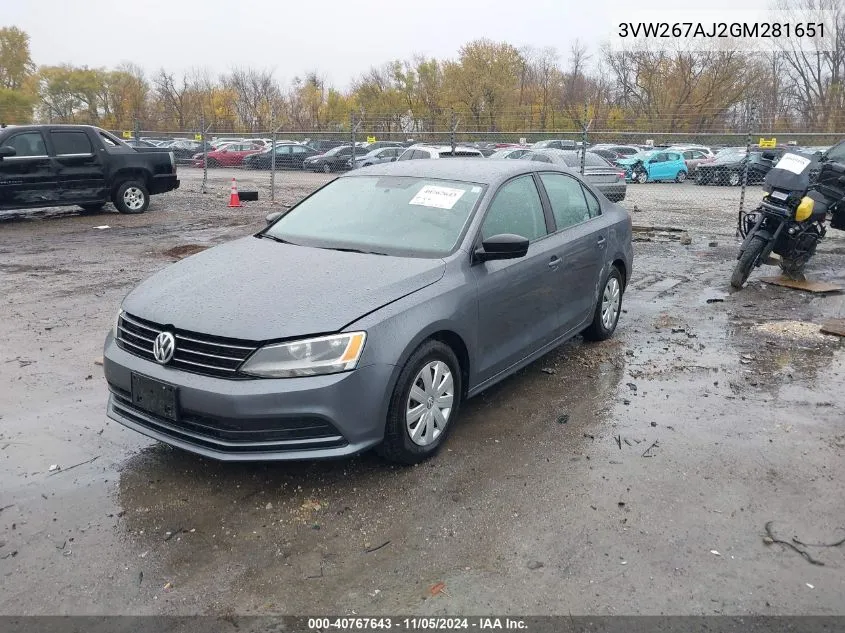 2016 Volkswagen Jetta 1.4T S VIN: 3VW267AJ2GM281651 Lot: 40767643