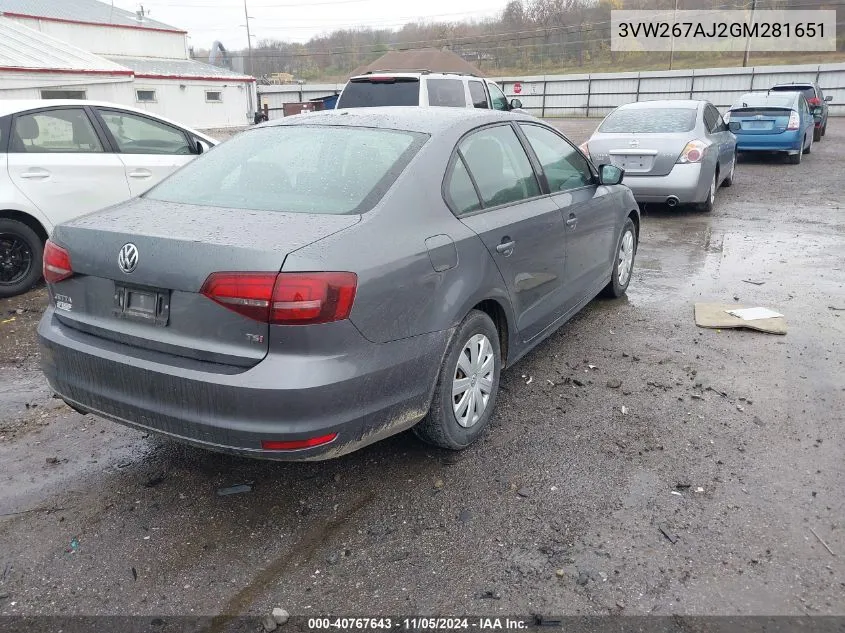 2016 Volkswagen Jetta 1.4T S VIN: 3VW267AJ2GM281651 Lot: 40767643