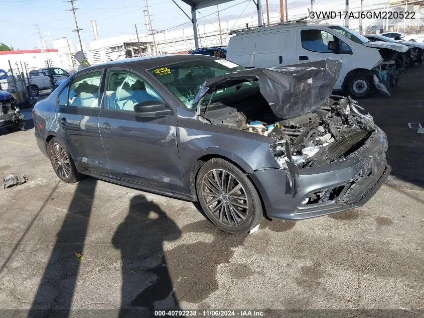 2016 Volkswagen Jetta 1.8T Sport VIN: 3VWD17AJ6GM220522 Lot: 40792238