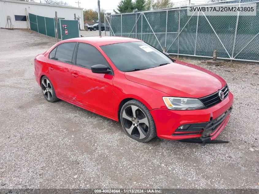 2016 Volkswagen Jetta 1.8T Sport VIN: 3VWB17AJ2GM243805 Lot: 40824044