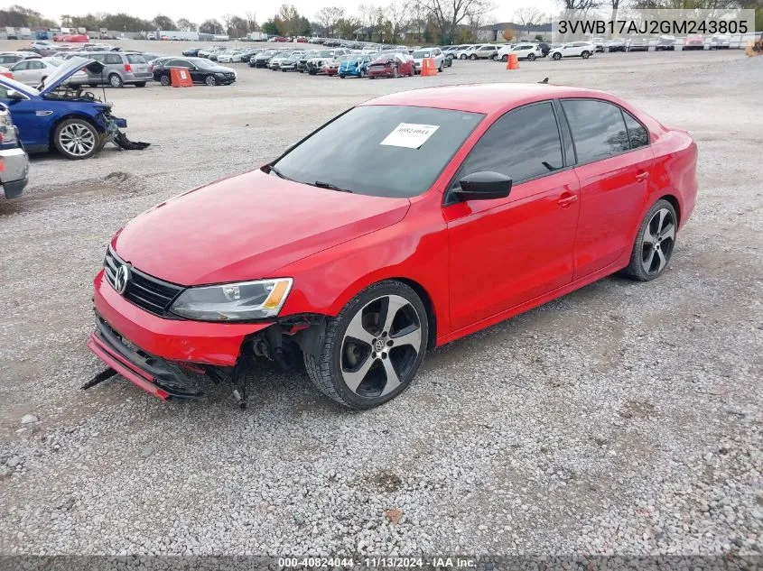 2016 Volkswagen Jetta 1.8T Sport VIN: 3VWB17AJ2GM243805 Lot: 40824044