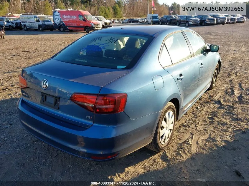 2016 Volkswagen Jetta 1.4T S VIN: 3VW167AJ6GM392666 Lot: 40883347