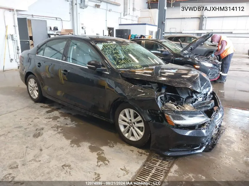 2017 Volkswagen Jetta Se VIN: 3VWDB7AJXHM314112 Lot: 12074595