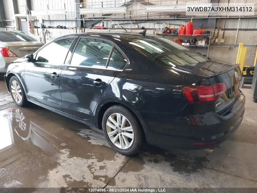 2017 Volkswagen Jetta Se VIN: 3VWDB7AJXHM314112 Lot: 12074595