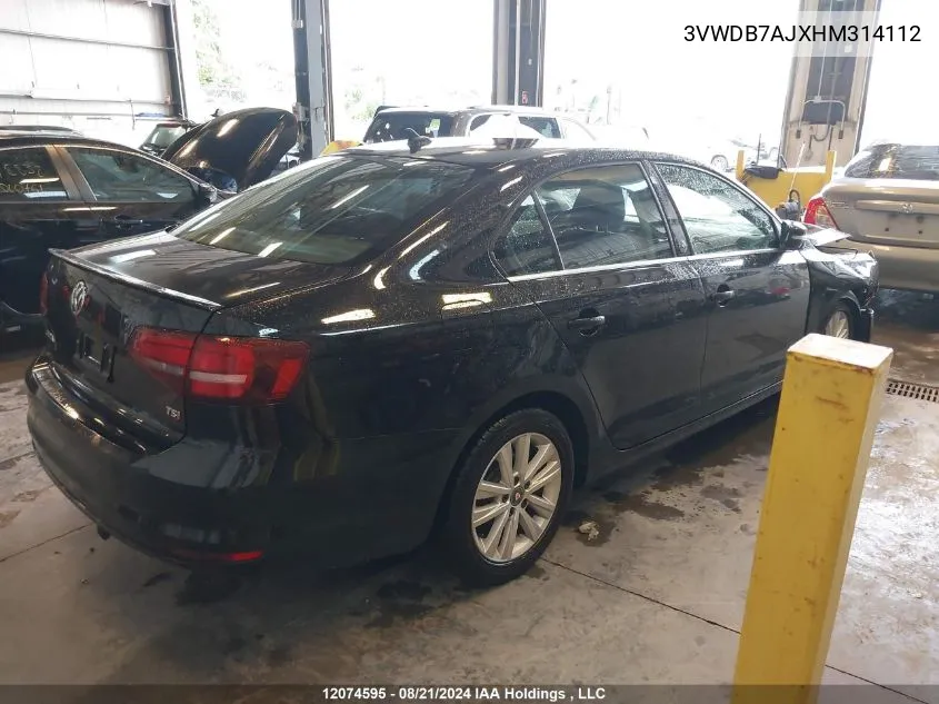 2017 Volkswagen Jetta Se VIN: 3VWDB7AJXHM314112 Lot: 12074595