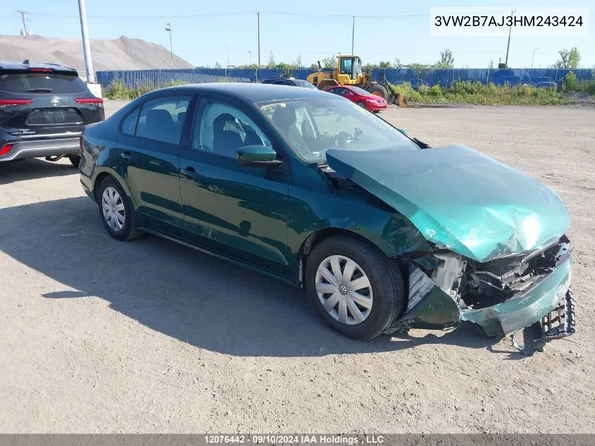 2017 Volkswagen Jetta Sedan VIN: 3VW2B7AJ3HM243424 Lot: 12076442