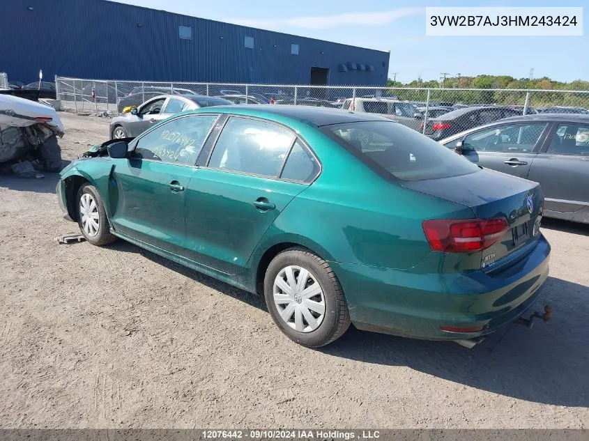 2017 Volkswagen Jetta Sedan VIN: 3VW2B7AJ3HM243424 Lot: 12076442