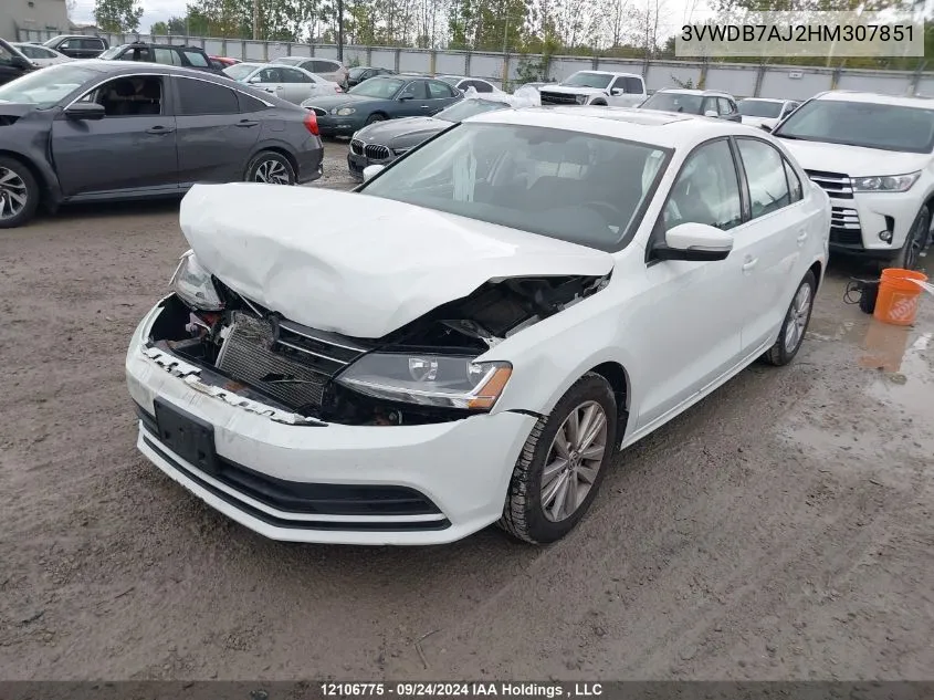 2017 Volkswagen Jetta Se VIN: 3VWDB7AJ2HM307851 Lot: 12106775