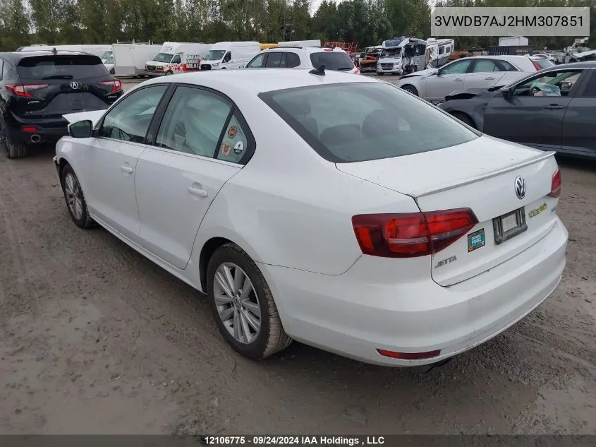 2017 Volkswagen Jetta Se VIN: 3VWDB7AJ2HM307851 Lot: 12106775