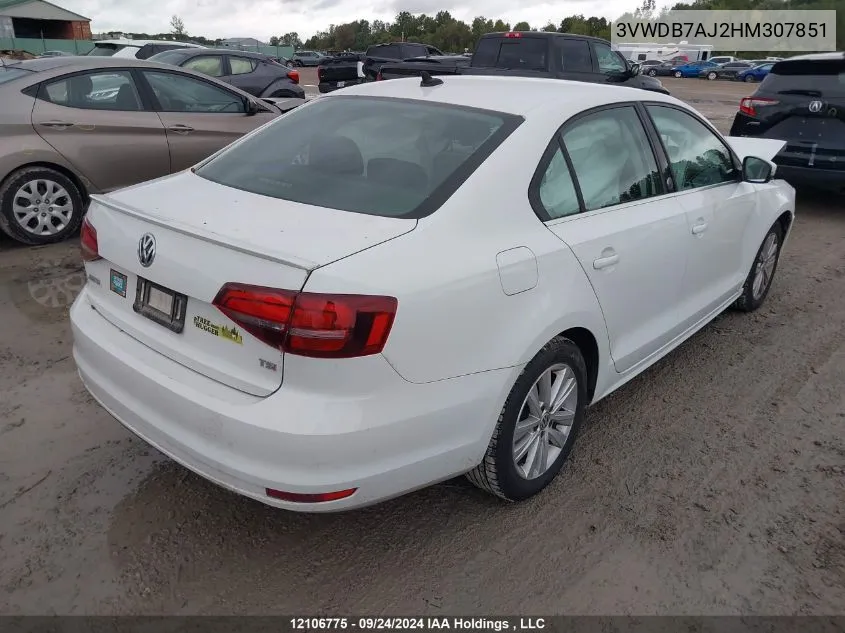 2017 Volkswagen Jetta Se VIN: 3VWDB7AJ2HM307851 Lot: 12106775