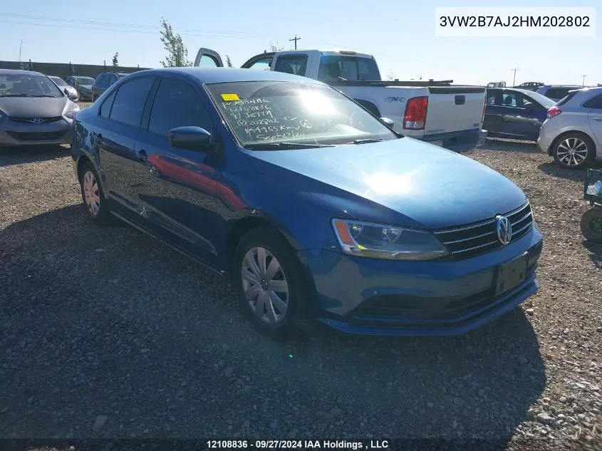 2017 Volkswagen Jetta S VIN: 3VW2B7AJ2HM202802 Lot: 12108836